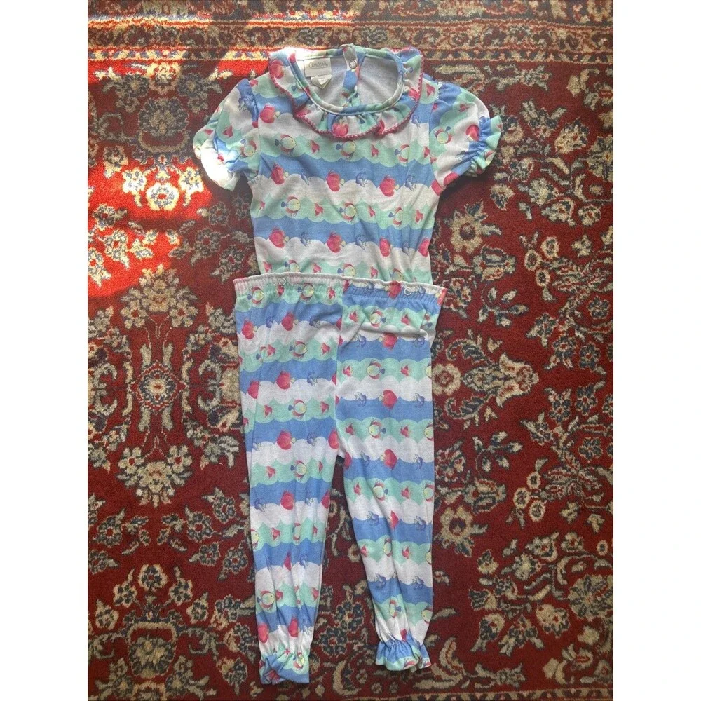 Vintage Carter's Pajama Set Girls 3T Colorful Fish 90s USA 2 Pieces Pants